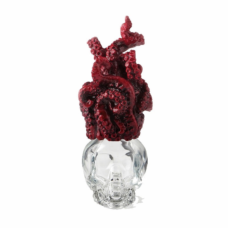 Glass Skull Bottle With Crimson Tentacle Lid Myth & Legend. Sculpture